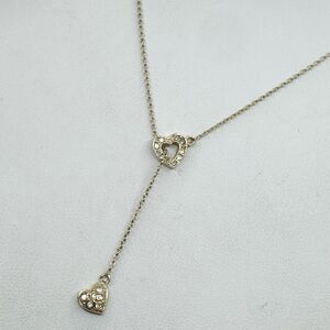 Vintage Monet Y Drop Heart Pendant Necklace Rhinestone Signed Love Jewelry 18”